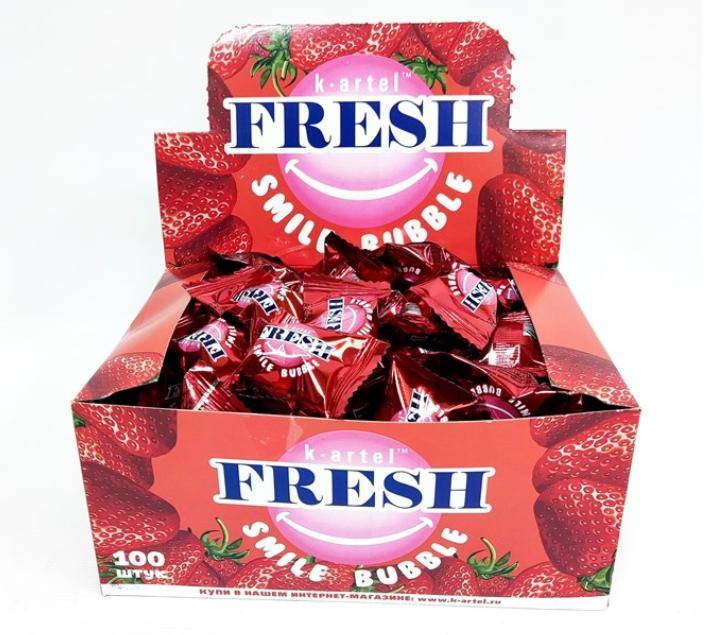 Жевательная резинка дражированная FRESH SMILE Bubble со вкусом клубники, 100 шт., картон