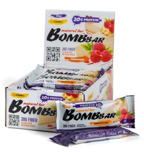 Батончик протеиновый Bombbar малиновый чизкейк 60 гр., флоу-пак