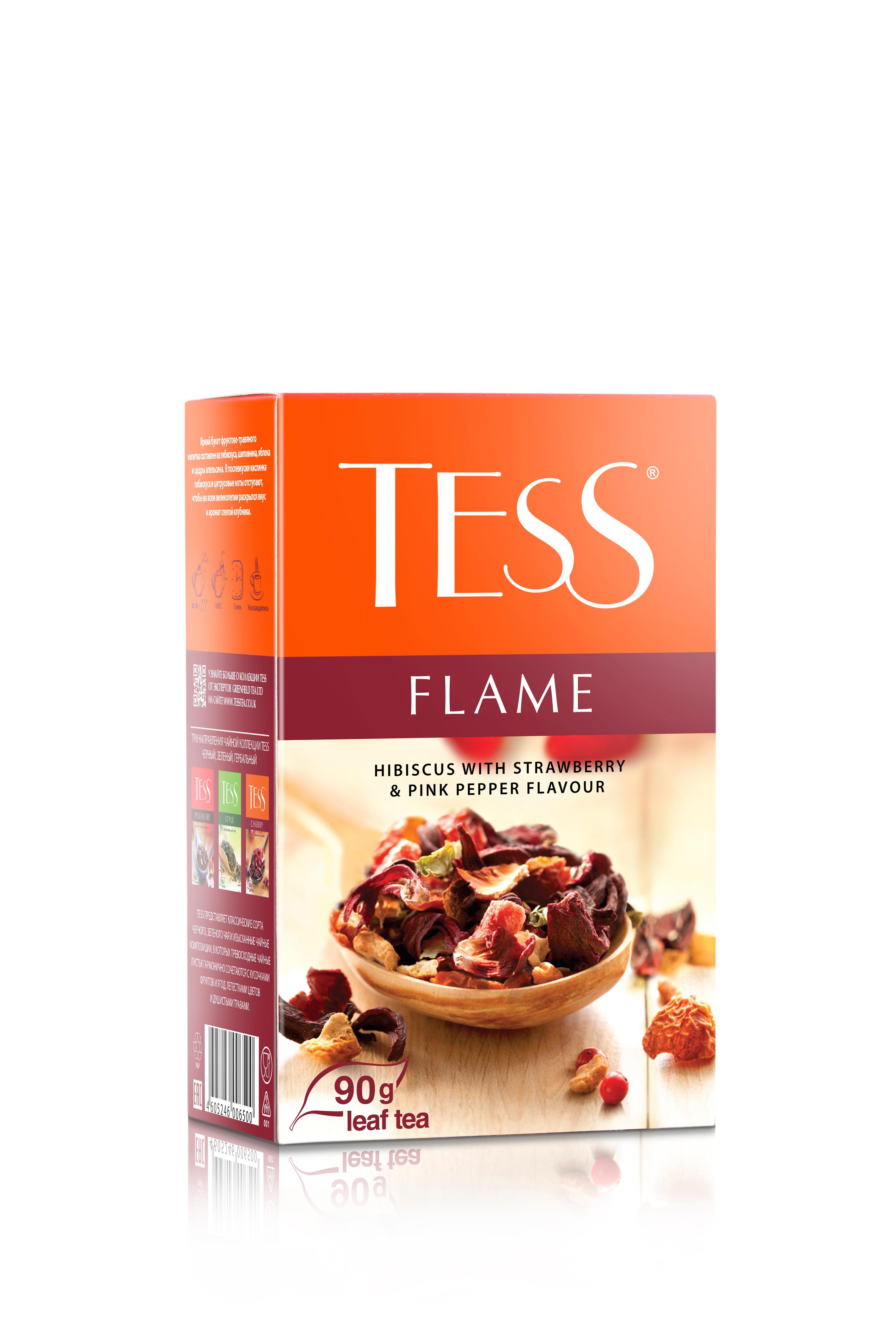 Чай Tess Flame c ароматом клубники и апельсина 90 гр., картон
