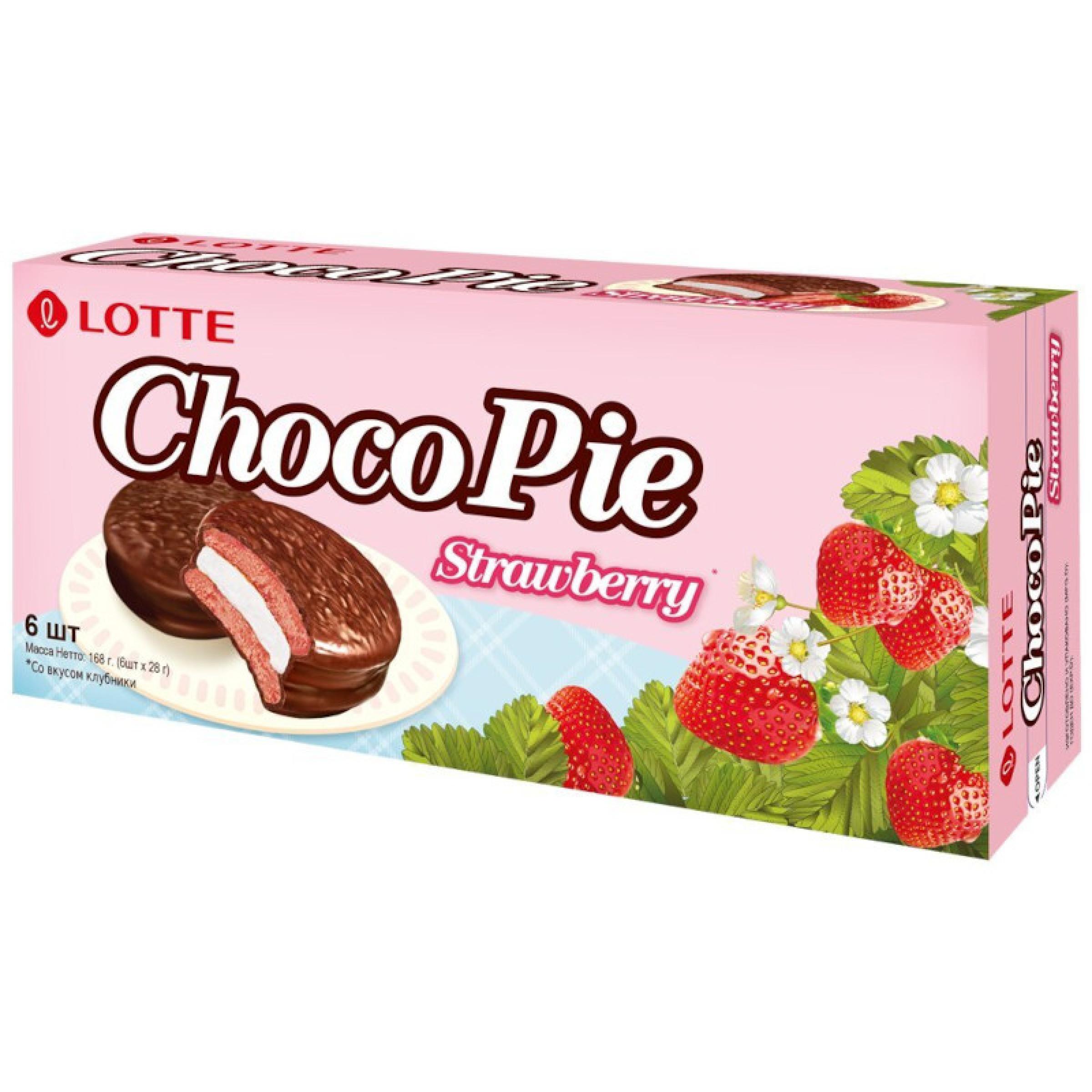 Печенье Choco Pie Lotte Клубника 6 штук 168 гр., картон