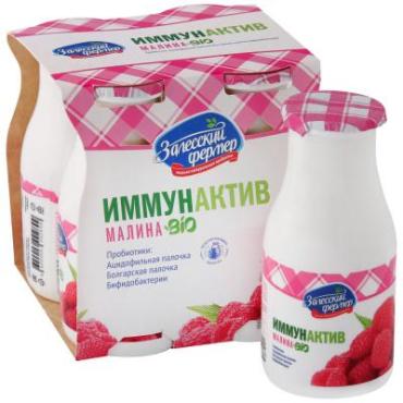 Продукт кисломолочный малина 1,2% Залесский фермер Иммунактив Bio, 100 гр., ПЭТ