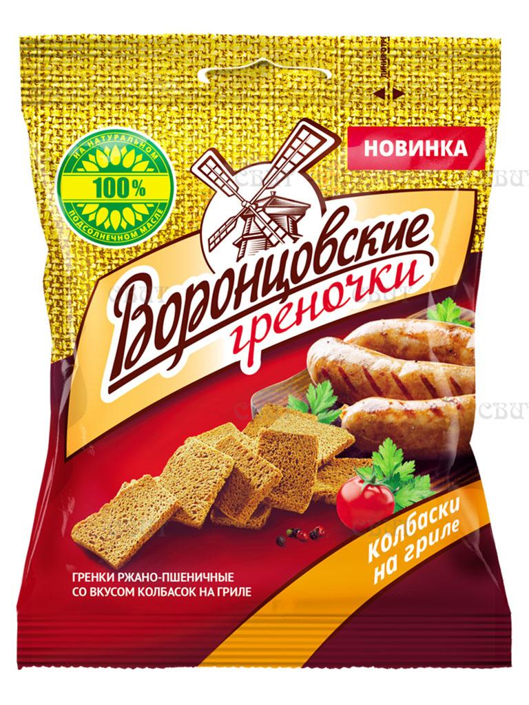 Гренки Воронцовские Колбаски на гриле, 60 гр., флоу-пак