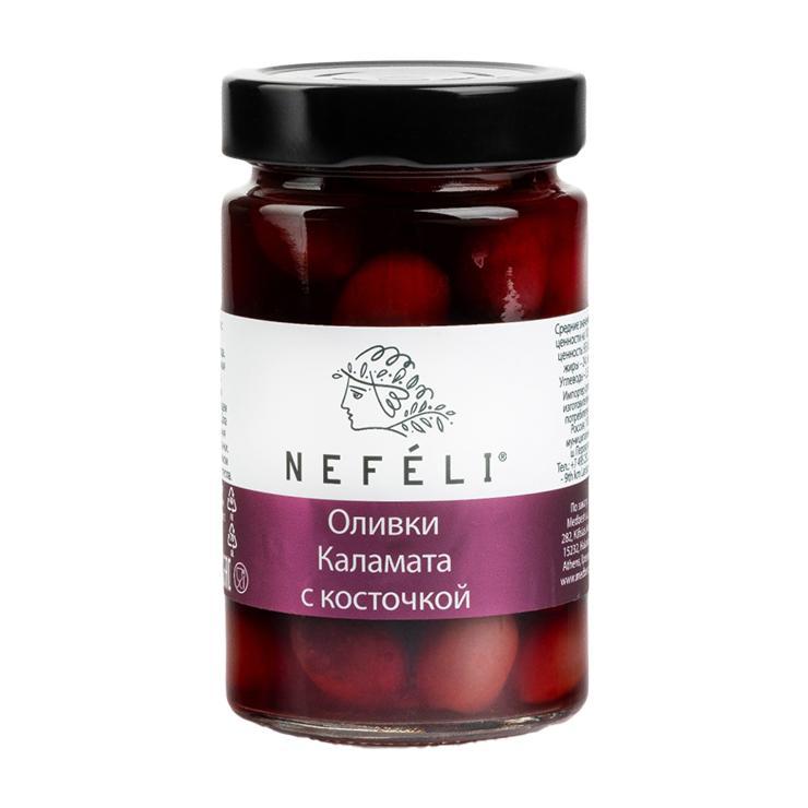Оливки Nefeli Каламата с косточкой 300 гр., стекло