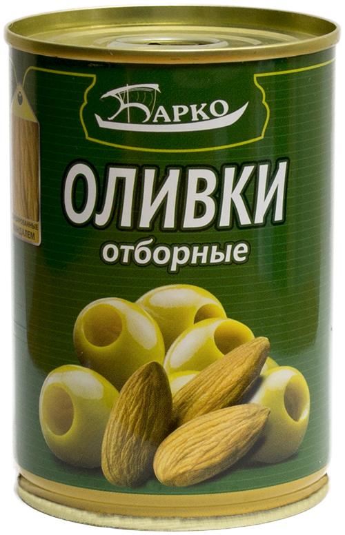 Оливки Барко Зеленые отборные фаршированные миндалем, 280 гр., ж/б