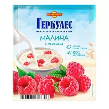 Геркулес Русский продукт Каша овсяная быстрого приготовления Малина с молоком, 35 гр., флоу-пак