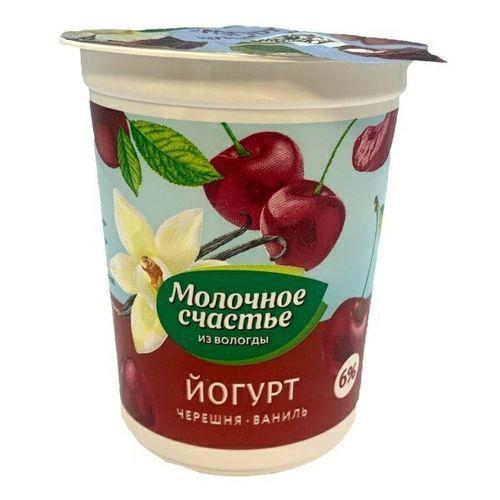 Йогурт ВМК Молочное счастье Черешня-ваниль 6% 200 гр., стакан