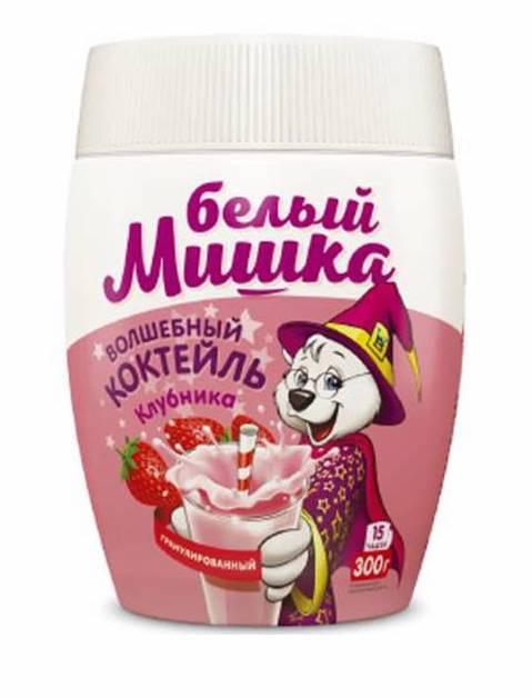 Молочный коктейль Белый Мишка клубника 300 гр., ПЭТ