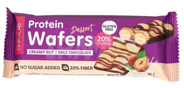 Батончик вафельный Chikalab Protein Wafers Сливочно-ореховый десерт 40 гр., флоу-пак