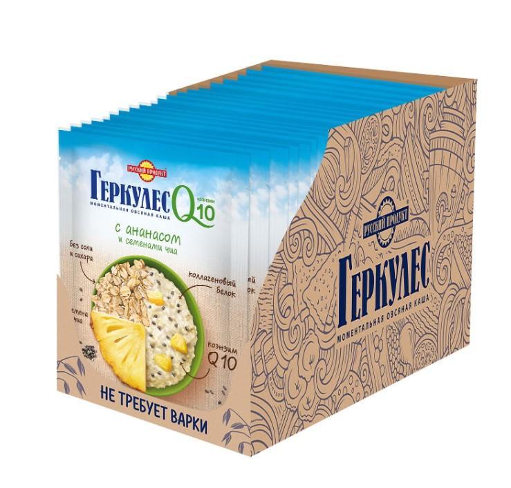 Каша овсяная Русский Продукт Геркулес Q10 с ананасом и семенами чиа 35 гр., саше