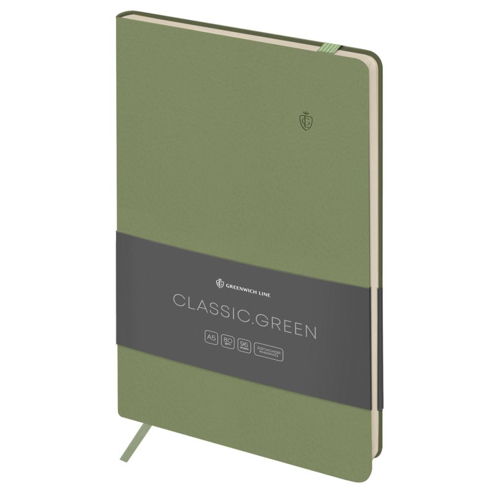 Записная книжка Greenwich Line Classic Green А5 96 лисов с резинкой блок без линовки кожзам., пакет