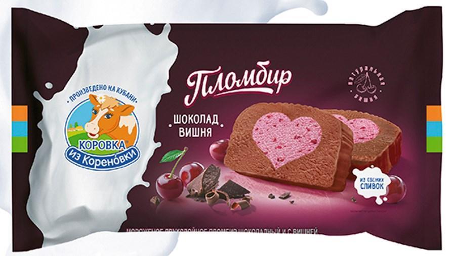 Мороженое Коровка из Кореновки Шоколад и вишня пломбир 200 гр., флоу-пак