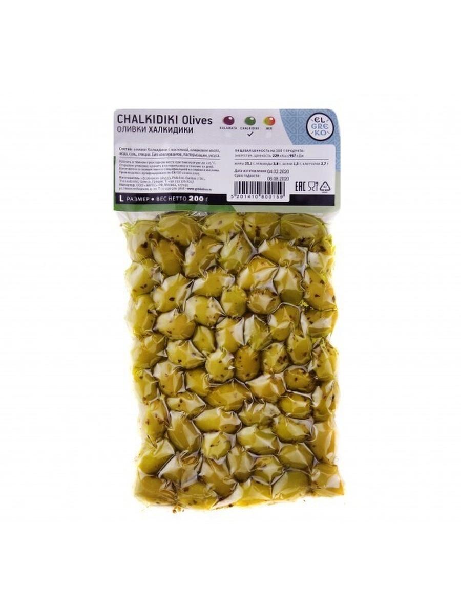 Оливки El Greko Халкидики зелёные с косточкой, 200 гр., в/у