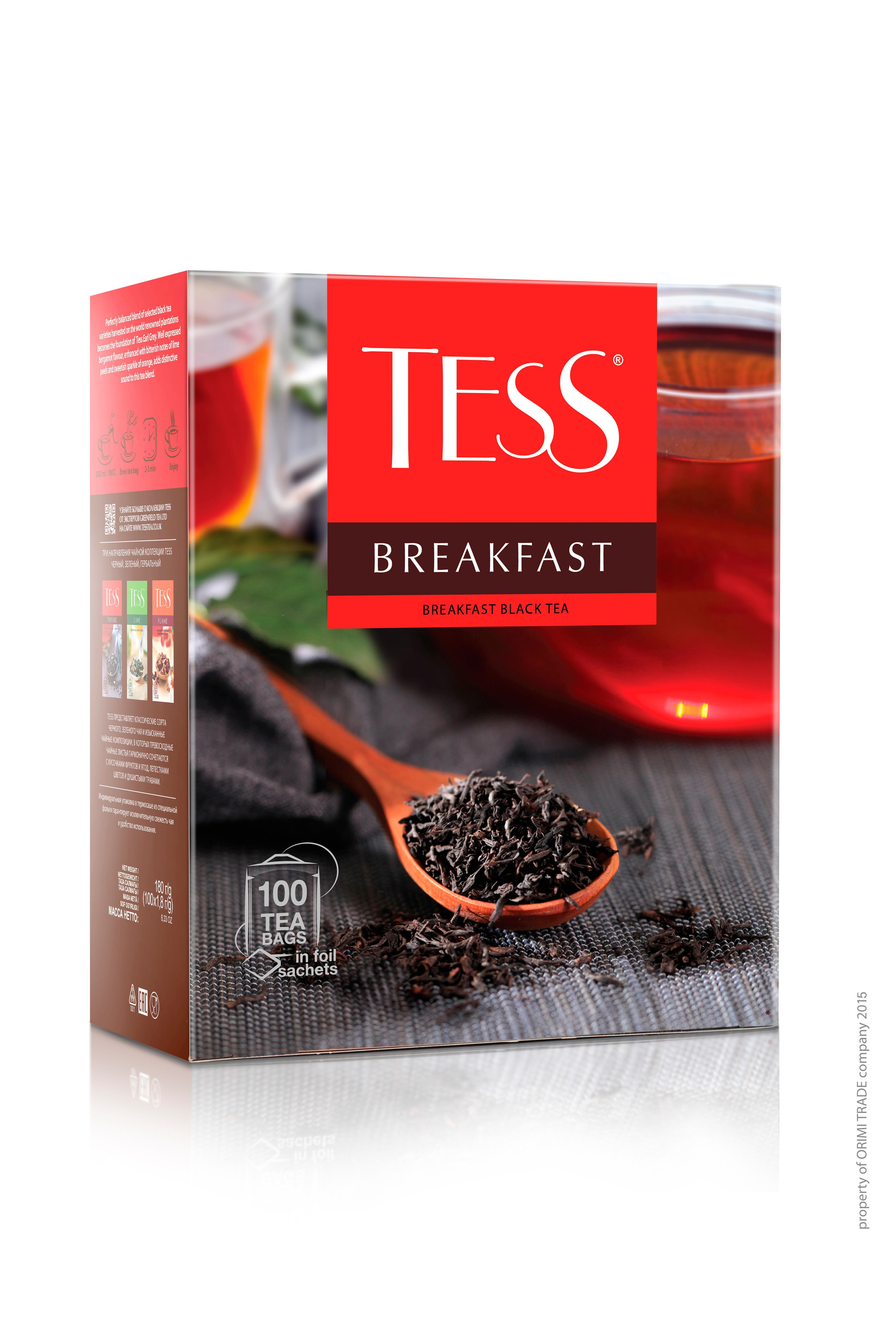 Чай Tess Breakfast черный 100 пакетиков 180 гр., картон