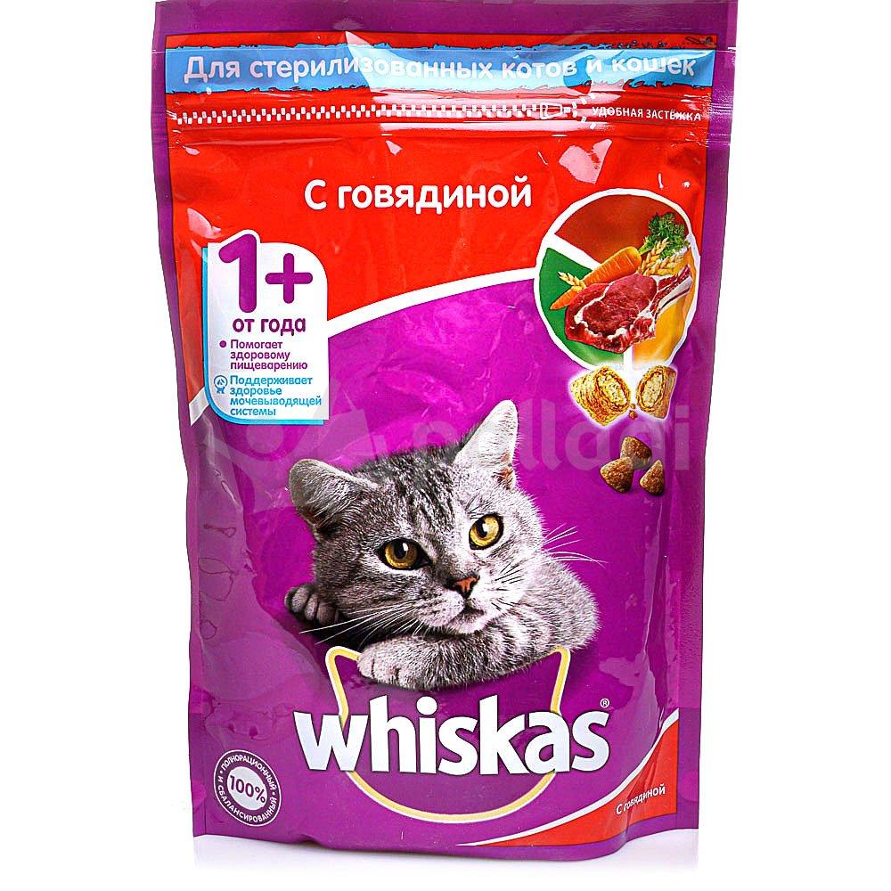Корм Whiskas подушечки для кошек стериллизованые говядина 350 гр., дой-пак