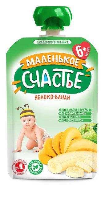Пюре Маленькое Счастье Яблоко-Банан 90 гр., дой-пак