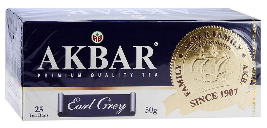 Чай Akbar Earl Grey черный байховый в пакетиках 50 гр., картон