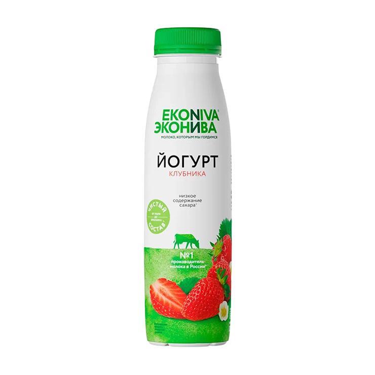 Йогурт питьевой ЭкоНива Fitness Line с клубникой 2,5% 300 гр., ПЭТ