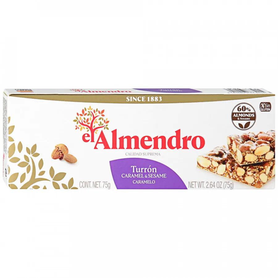 Туррон El ALMENDRO Caramel &amp; Sesam Хрустящий миндальный с кунжутом 75 гр., картон