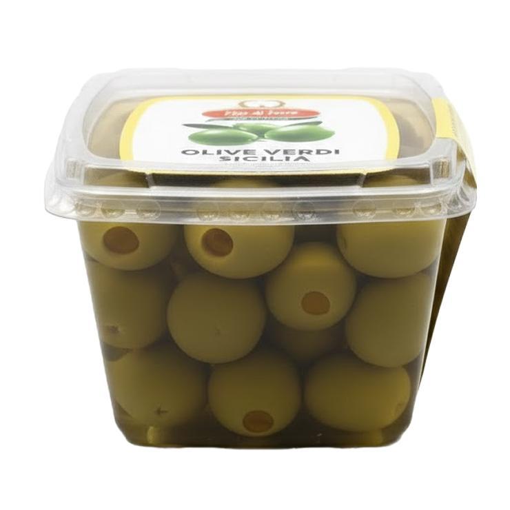 Оливки FIOR DI TERRA зеленые сицилийские с косточкой 480 гр., пластиковая упаковка