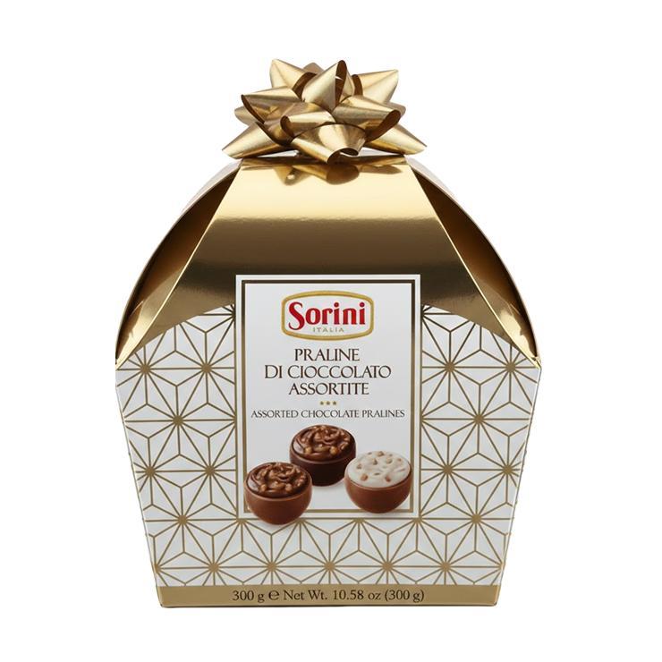 Конфеты SORINI bauletto gold из молочного шоколада с молочной начинкой и пралине 300 гр., картон
