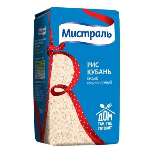 Рис Мистраль Кубань белый круглозерный 900 гр., флоу-пак