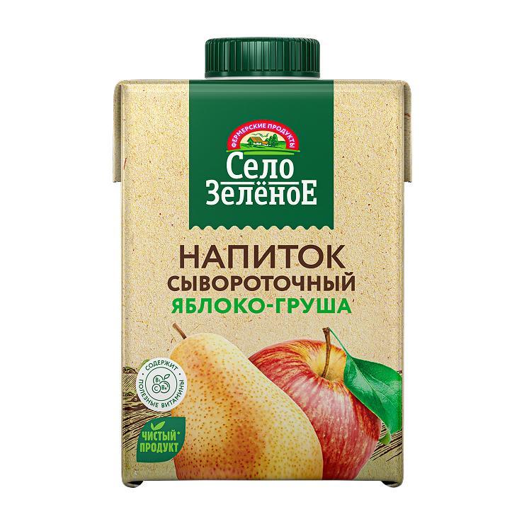 Напиток сывороточный Село Зелёное яблоко-груша 500 мл., тетра-пак