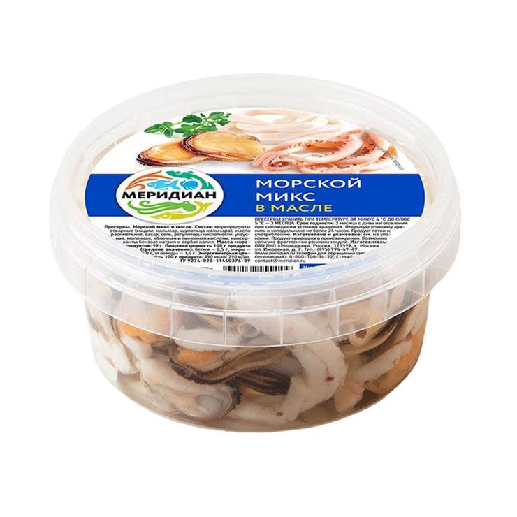 Морской микс Меридиан в масле 180 гр., пластиковый контейнеровый контейнер