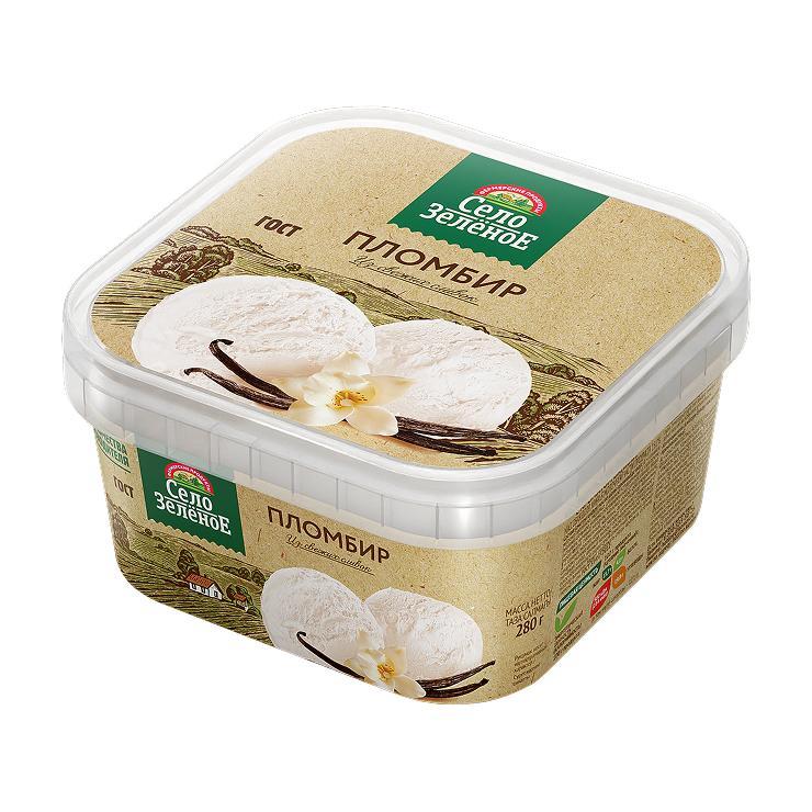 Мороженое пломбир Село Зелёное Село Зелёное ванильный 15% 280 гр., флоу-пак