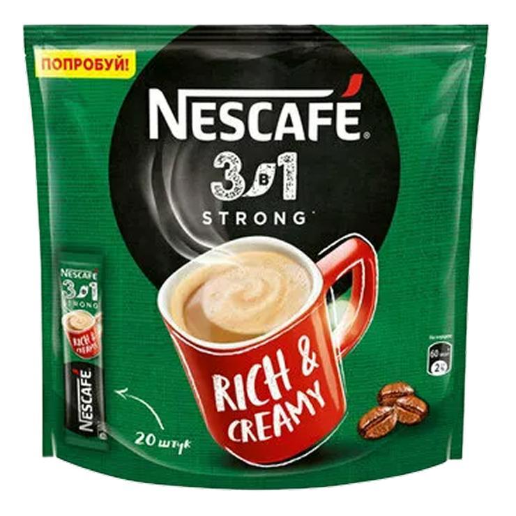 Кофе Nescafe крепкий 3 в 1 растворимый в пакетиках 20 штук 320 гр., флоу-пак