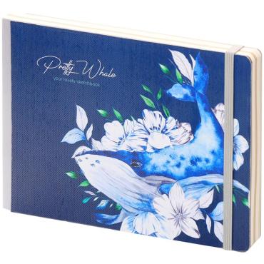 Скетчбук - альбом для рисования 80л. A5 Pretty whale, 100г/м2, тв.обл, карман, доп.листы крафт