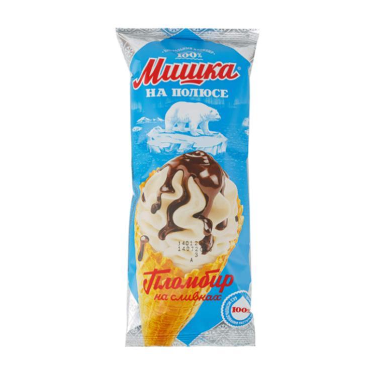 Мороженое Мишка на полюсе пломбир ванильный в вафельном рожке 110 гр., флоу-пак