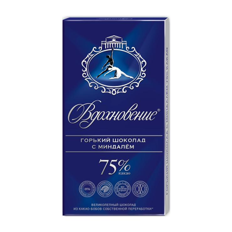 Шоколад Вдохновение Элитный с миндалем 75% какао 90 гр., обертка