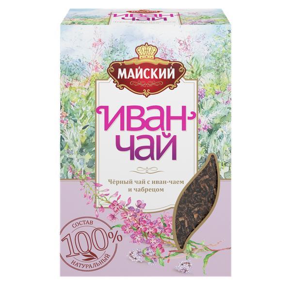 Чай Майский Иван-чай с черным чаем и чабрецом, черный с добавками, листовой, 75 гр., картон