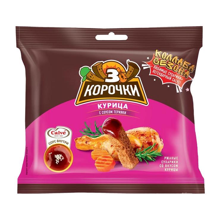Сухарики 3 корочки ржаные курица с соусом терияки, 60 гр., флоу-пак