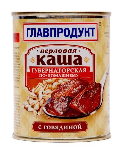 Каша перловая Губернаторская по-домашнему с говядиной, Главпродукт, 340 гр., ж/б