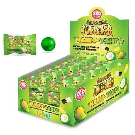 Конфета Zed Candy зубодробилка манго танго с жевательной резинкой и кислой пудрой 8,5 гр., флоу-пак