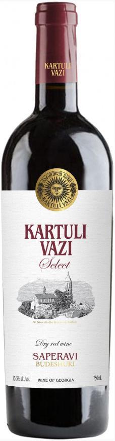 Вино сортовое ординарное Картули Вази Саперави, серия Селект Будешури,  красное сухое  13,5% Грузия 750 мл., стекло