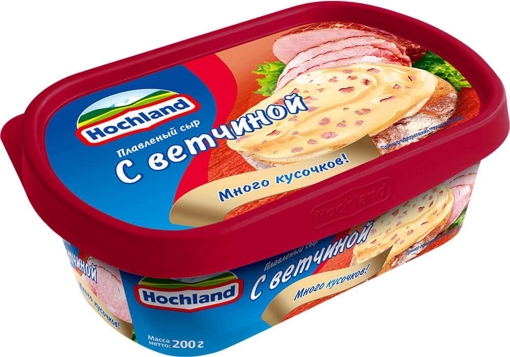 Сыр Hochland плавленый с ветчиной 55% 200 гр., ПЭТ