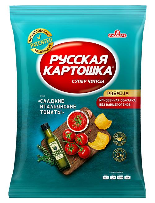 Чипсы Русская картошка картофельные со вкусом Сладкие итальянские томаты 140 гр., флоу-пак