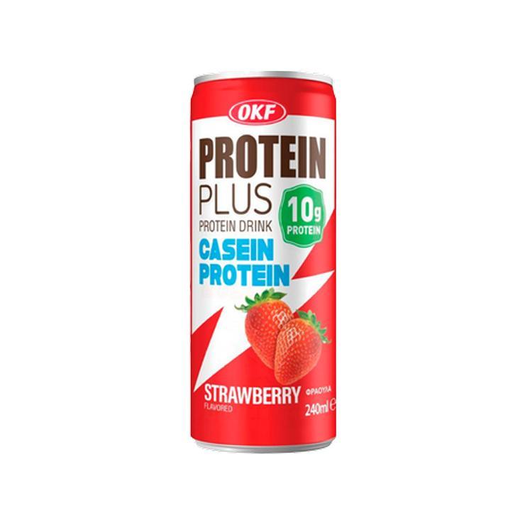 Напиток OKF Protein Plus Strawberry протеиновый 240 мл., ж/б