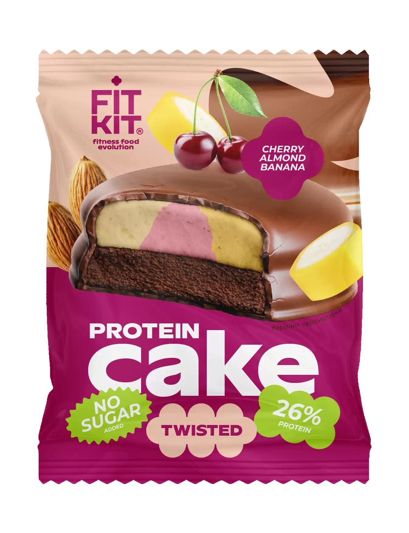 Печенье FIT KIT Protein Twister Cake вишня миндаль банан протеиновое 50 гр., флоу-пак