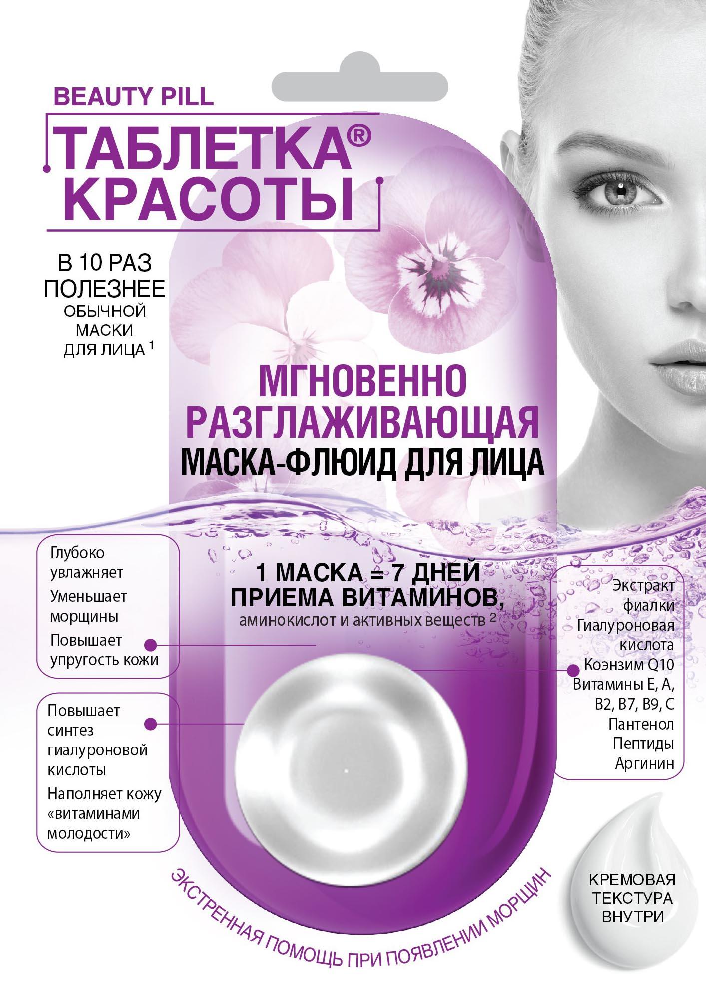 Маска-флюид для лица мгновенно разглаживающая, Fito Косметик Таблетка красоты, 8 мл., пластиковый пакет