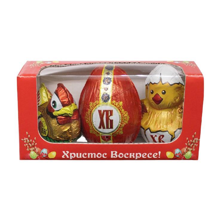 Шоколад фигурный Золотое правило Курочка Цыпленок яйцо ХВ с сюрпризом 85 гр., картон