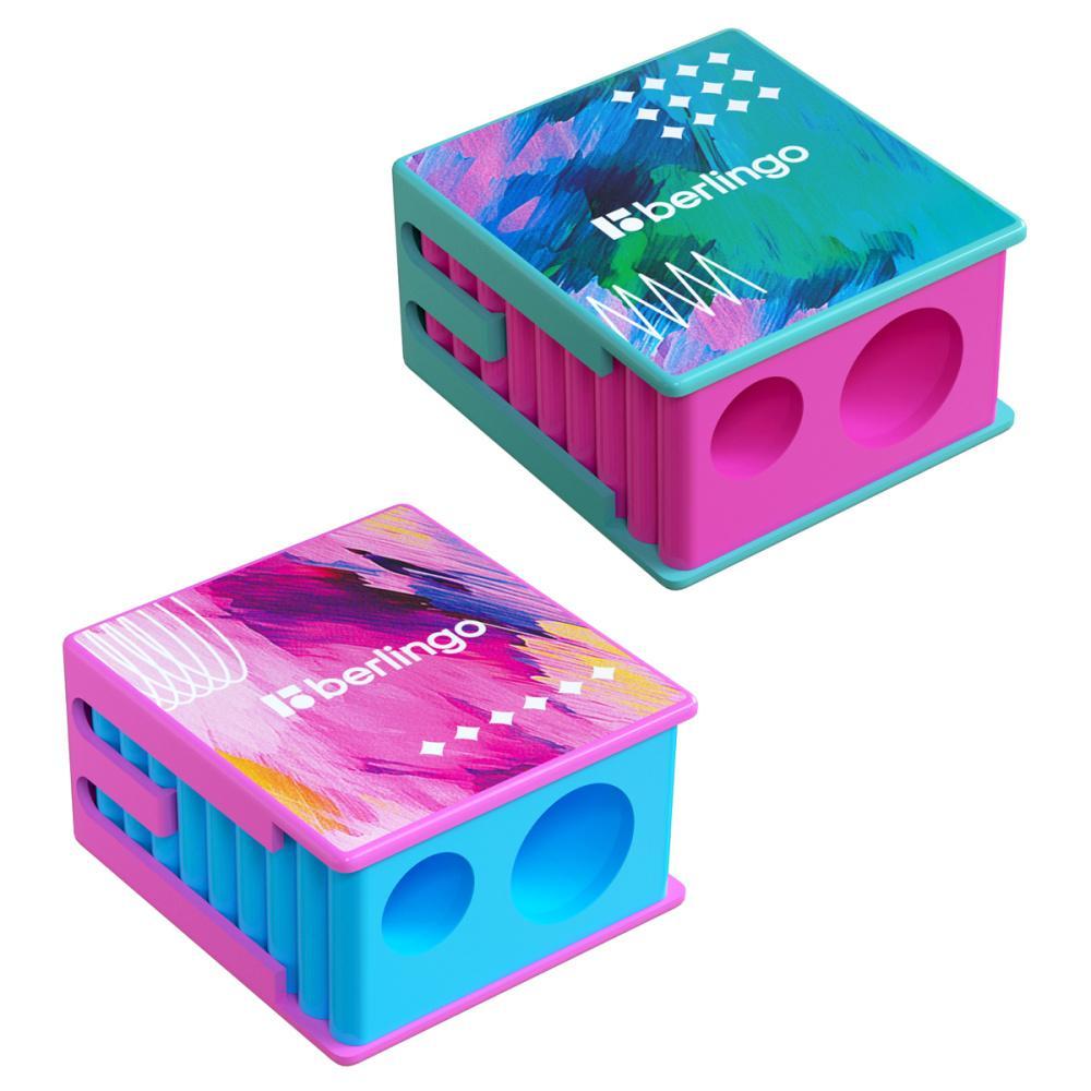 Точилка пластиковая Berlingo Collision XS с контейнером 2 отверстия ассорти, пакет