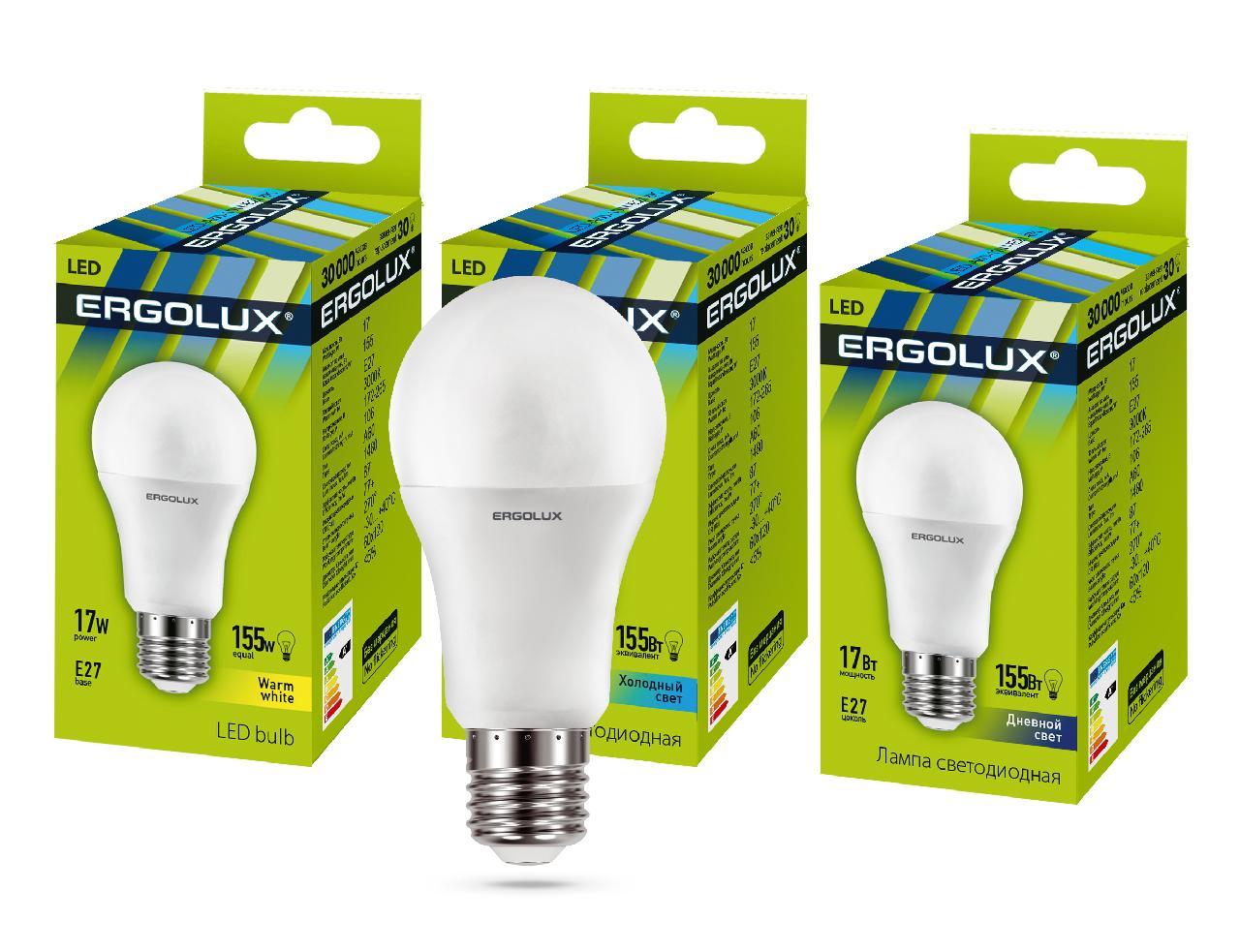 Лампа Ergolux LED-A60-17W-E27-4K ЛОН 17Вт E27 4500K 1шт, картон