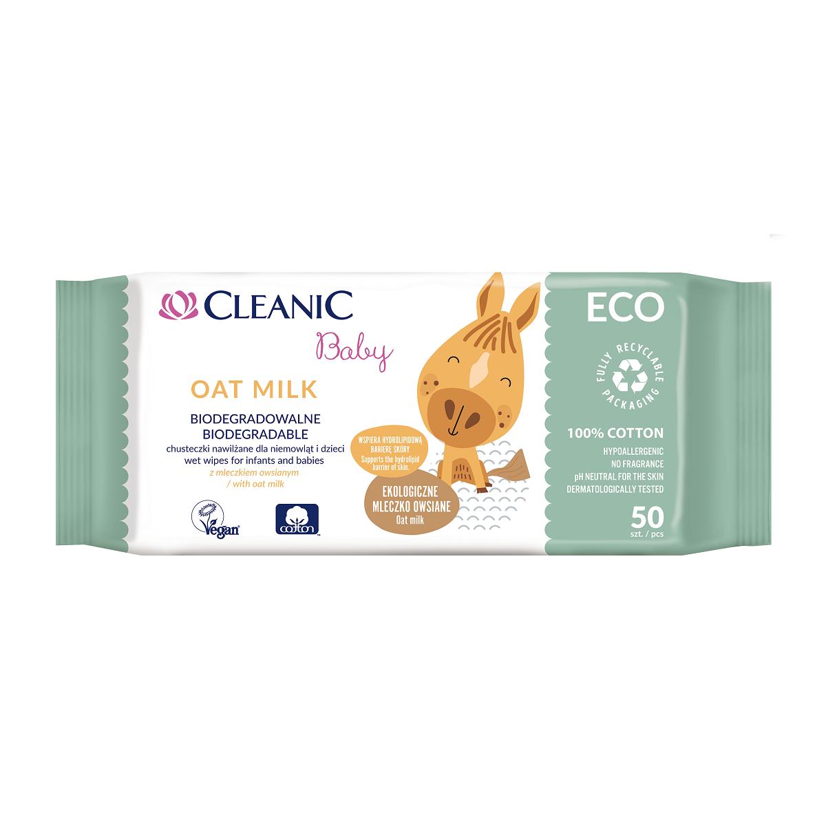 Влажные салфетки детские CLEANIC Baby Eco Oat Milk 50 шт., пакет