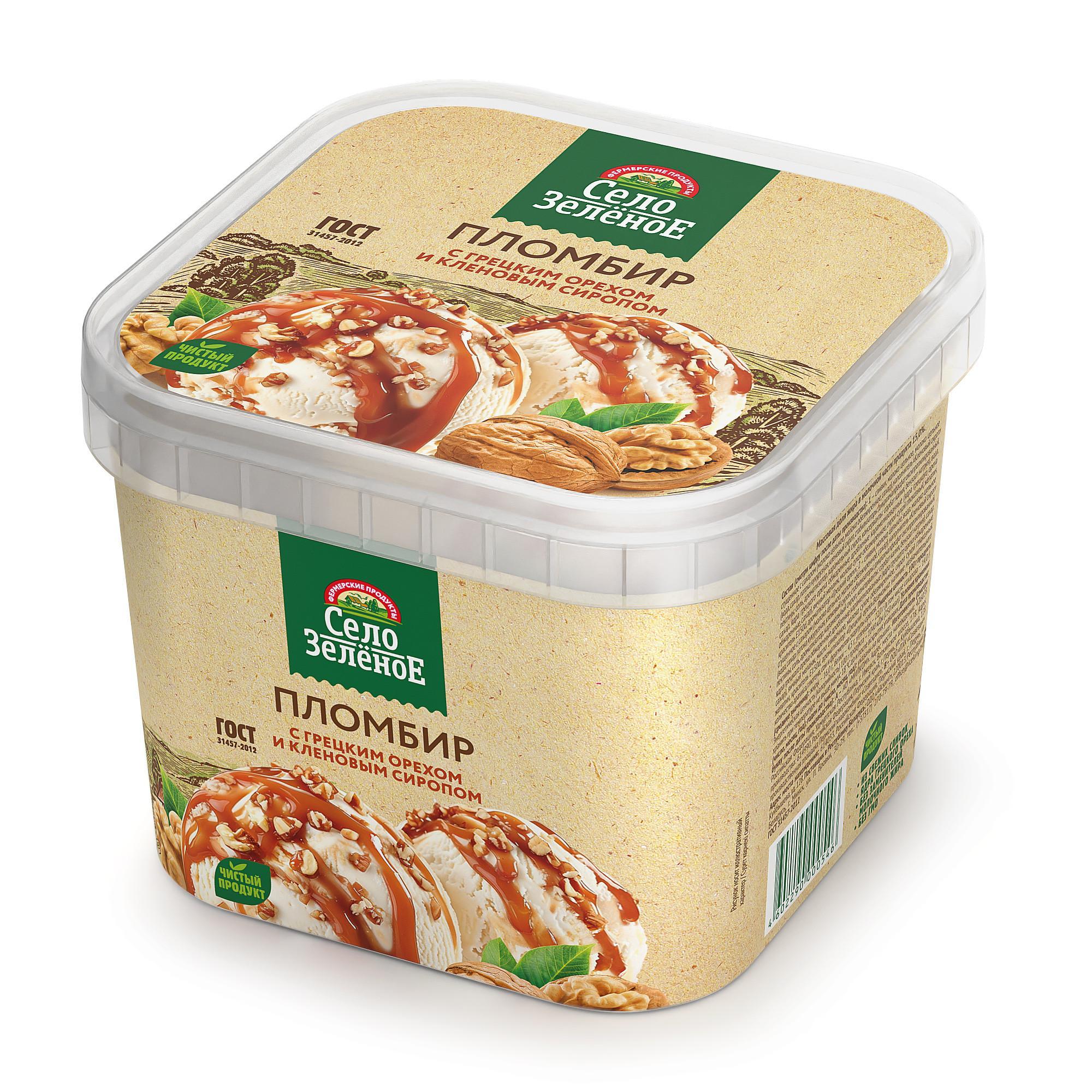 Мороженое пломбир Село Зелёное с грецким орехом и кленовым сиропом 15% 450 гр., ПЭТ