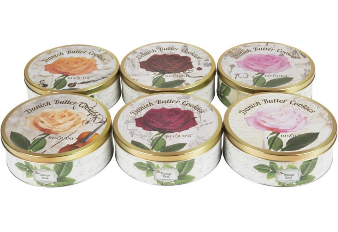 Печенье Bisquini Vintage Rose сдобное ассорти 400 гр., ж/б