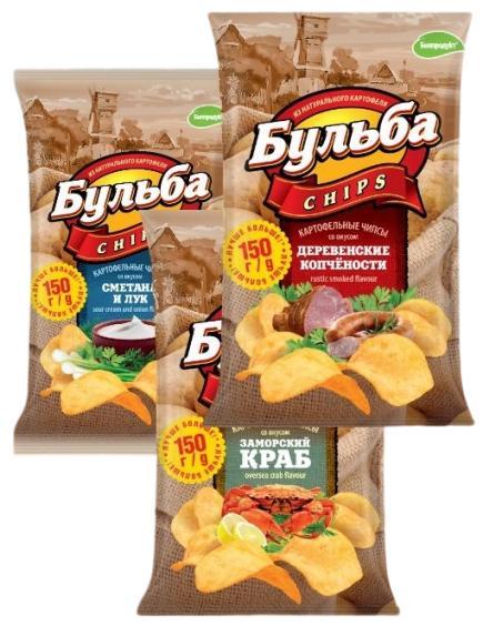 Чипсы из сырого картофеля Бульба chips в ассортименте 150 гр., флоу-пак