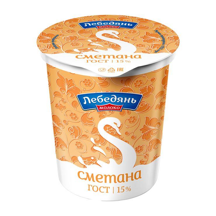 Сметана ЛебедяньМолоко 15% 300 гр., стакан